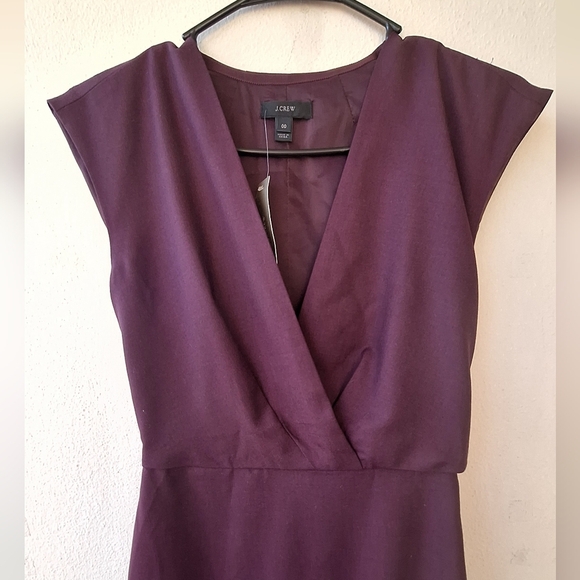 J. Crew Burgundy Wine V-Neck Midi Women's Dress Wool Size 00 NWT - Picture 4 of 10
